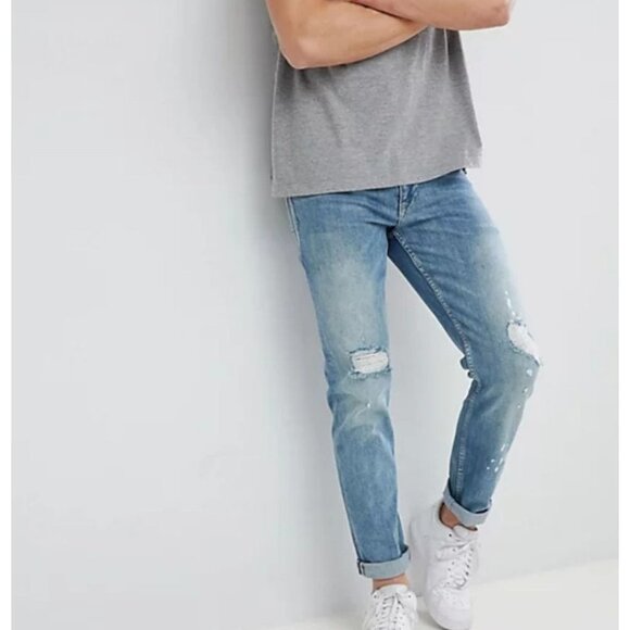 NWT ASOS DESIGN stretch slim jeans‎ in mid wash blue with rips Size 29x30 - Picture 7 of 7